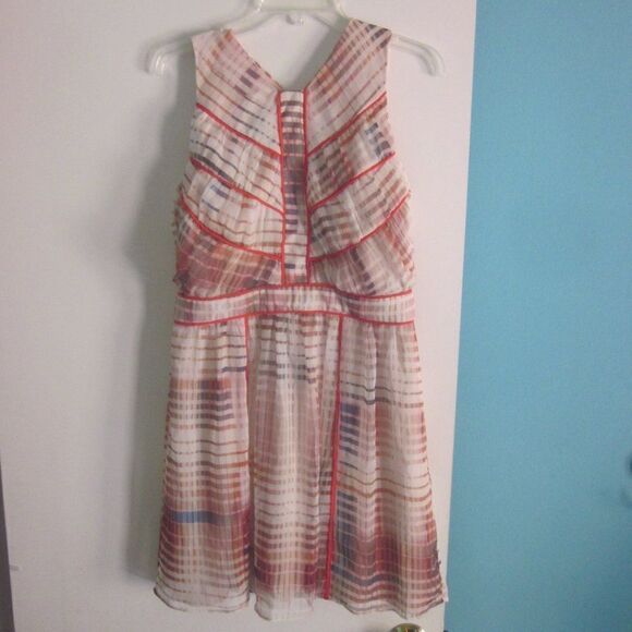 Adelyn Rae Womens Size L Summer Sleeveless Short Dress Cream & Orange Rear Zip - Picture 2 of 11